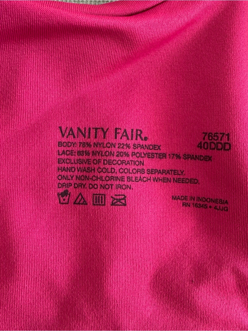 Lot of 2 Vanity Fair Radiant Full Coverage Underwire Bras 40DDD Magenta Red - Picture 11 of 16